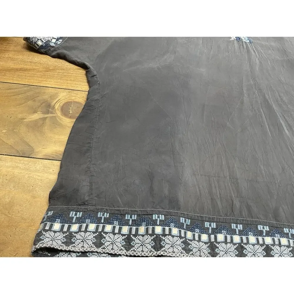 Johnny Was Gray/ Blue Embroidered Floral Open-Front Kimono Jacket 3/4 M FLAW